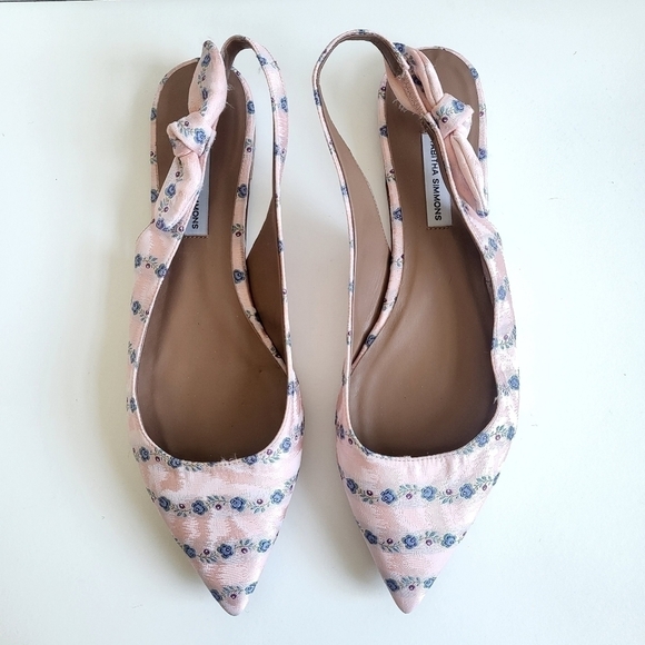 New Tabitha Simmons Floral Jacquard Point-Toe Light Pink Slingback Flats NWT 9.5 - Picture 7 of 11